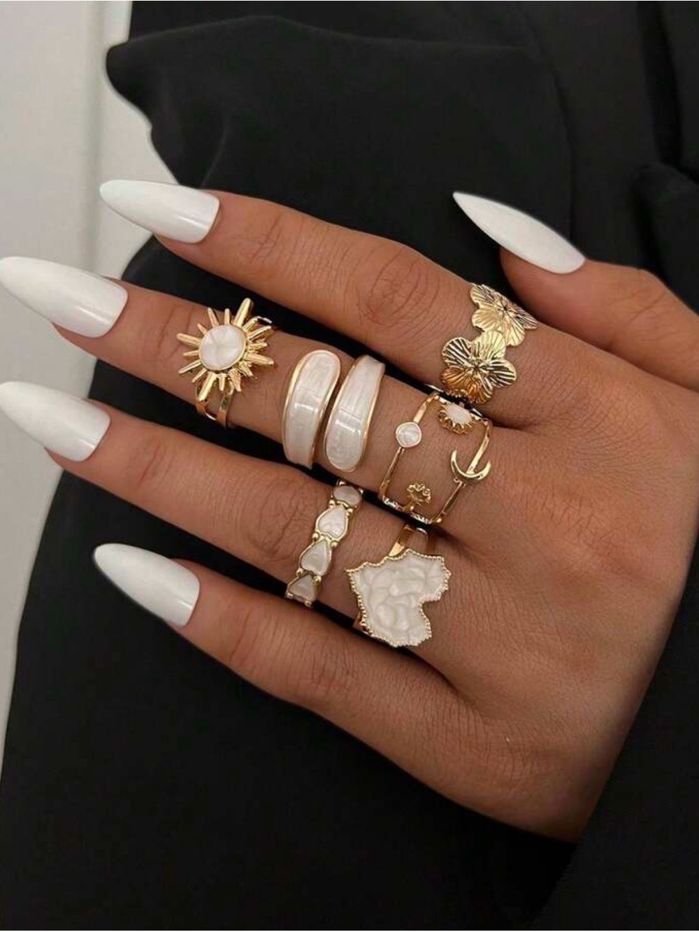 Gold and White Stone Women's Ring Set - Elegant Stackable Fashion Jewelry